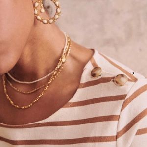 Sezane Colette Mariniere Top in Ecru/Camel